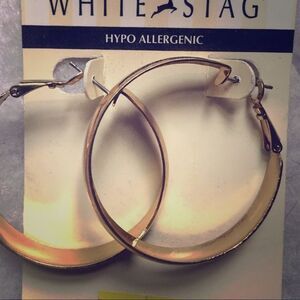 White Stag Gold Tone Hoop Pierced Earrings